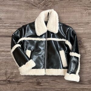 Black and Cream Women's Shearling Jacket